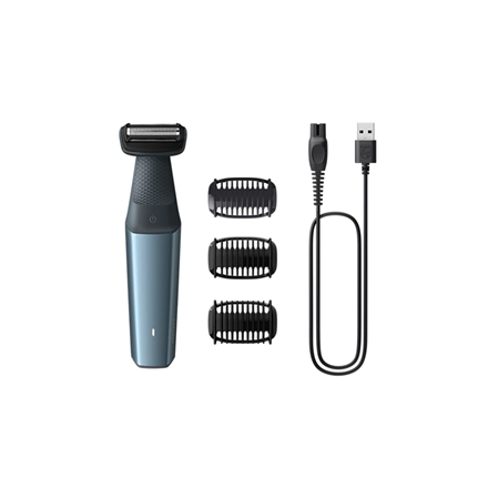 Philips 3000 series showerproof body groomer BG3027/05 Skin friendly shaver 3 click-on combs, 60mins cordless use/1h charge.|BG3027/05