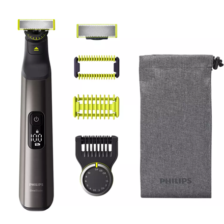 Philips | Hair, Face and Body Trimmer | QP6551/15 OneBlade Pro | Cordless | Wet & Dry | Number of length steps 14 | Black/Green|QP6551/15