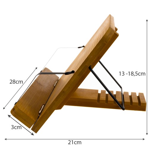 Bambukinė stovelė knygoms, planšetėms ir nešiojamiesiems kompiuteriams