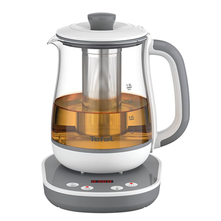 TEFAL Tastea Kettle | BJ551B10 | Tea Kettle | 1400 W | 1.5 L | Glass | 360° rotational base | Grey/White|BJ551B10