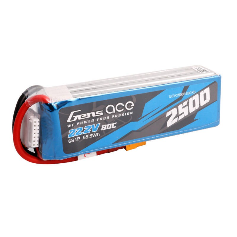 Gens ace 2500mAh 22.2V 80C 6S1P Lipo akumuliatorius su XT60 kištuku