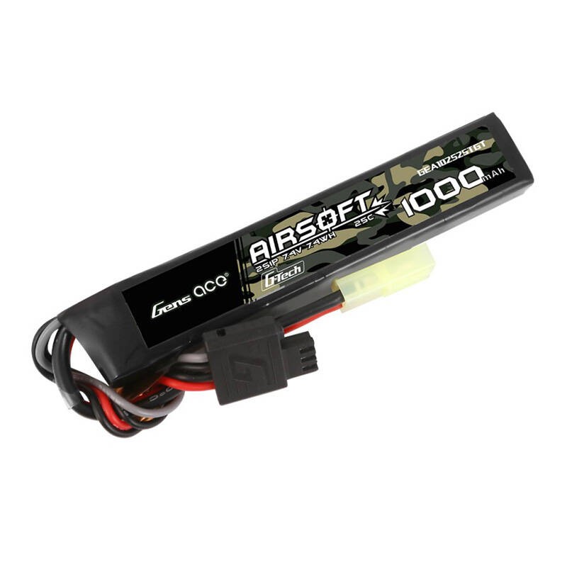 Gens ace G-Tech 25C 1000mAh 2S1P 7.4V Airsoft Gun baterija su mini Tamiya Plug jungtimi