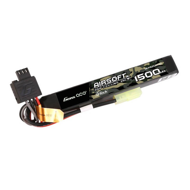 Gens ace G-Tech 25C 1500mAh 2S1P 7.4V Airsoft Gun baterija su mini Tamiya Plug jungtimi