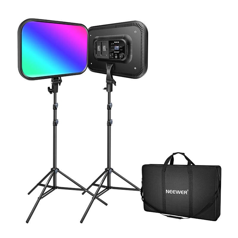 Neewer RGB168 RGB LED studijinis rinkinys, dvi 60W 2500-8500K lempos + stovai