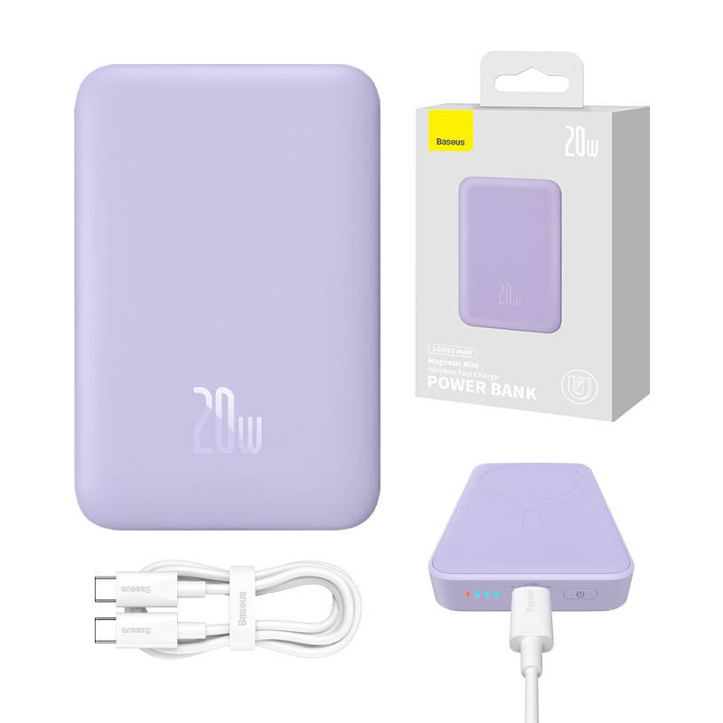 Maitinimo baterija "Baseus Magnetic Mini" 10000mAh 20W MagSafe (violetinė)