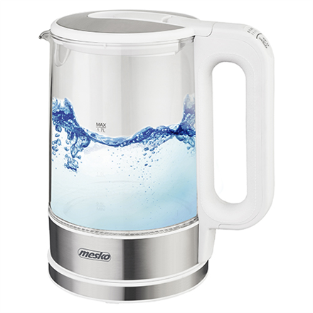 Mesko | Kettle | MS 1301w | Electric | 1850 W | 1.7 L | Glass/Stainless steel | 360° rotational base | White|MS 1301w