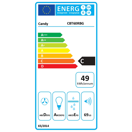 Candy Hood | CBT60RBG | Telescopic | Energy efficiency class C | Width 60 cm | 402 m³/h | Mechanical | LED | Black|CBT60RBG
