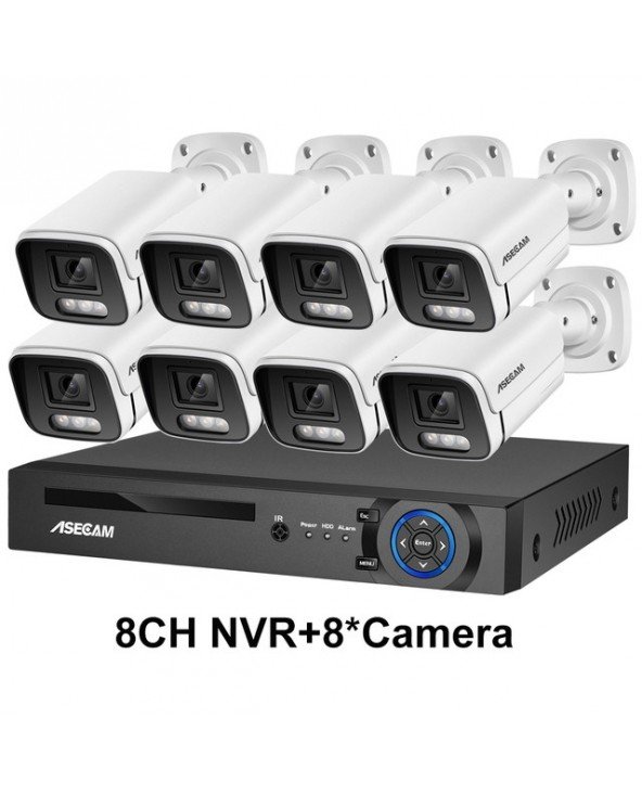 Nauja 4K apsaugos kamerų sistema 8MP garso mikrofonas CCTV POE NVR AI spalvotas naktinis namų vaizdo stebėjimo kameros lauko