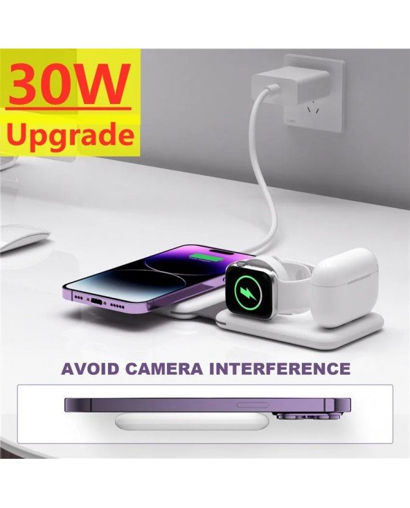 30W 3 viename magnetinis belaidis įkroviklis Telefono indukcinis greito įkrovimo stovas skirtas iPhone 14 13 12 Max Airpods Pro