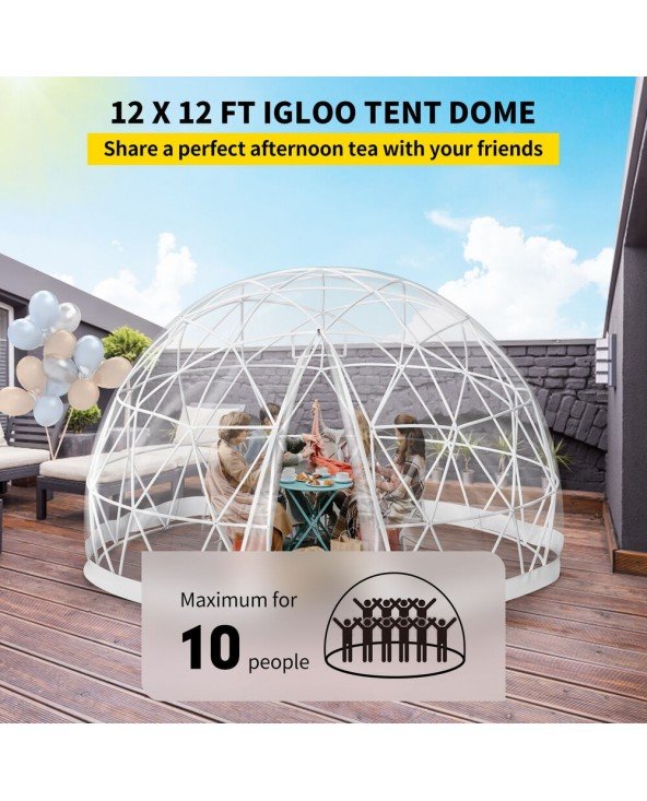 "Igloo" kupolo burbulinė palapinė12 pėdų šiltnamis PVC geodezinis kupolas 10m² sodas "Igloo" 3,6 m šiltnamis sodo kupolas