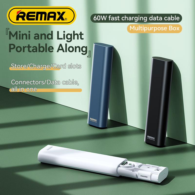 REMAX Wanbo II serijos 60W greitojo įkrovimo kabelio rinkinys futliare RC-C011: Spalva - Mėlyna