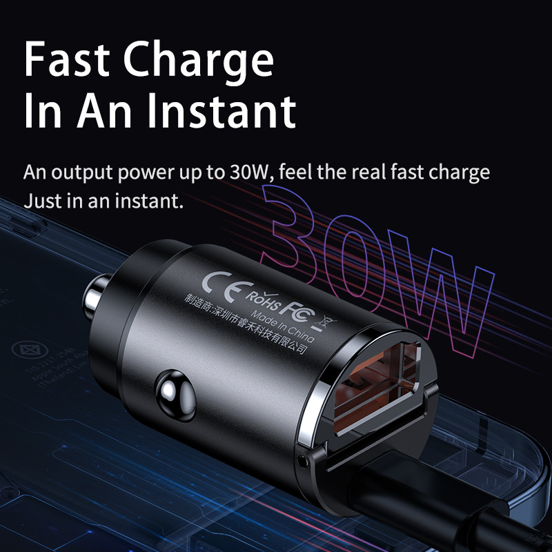 REMAX RCC110 30W greitas automobilinis įkroviklis USB + Type C: Spalva - Juoda