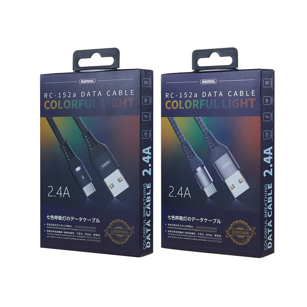 REMAX Colorful Light 2.4A duomenų perdavimo kabelis RC-152a (USB-Type C ): Spalva - Juoda