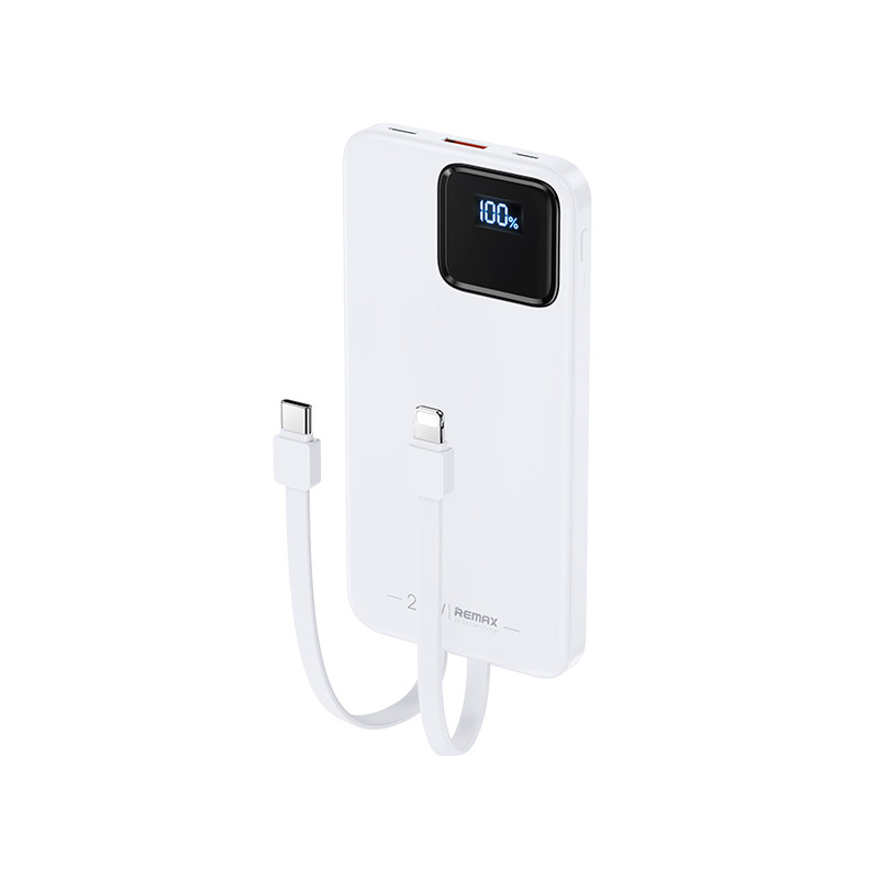 REMAX RPP-500 greito įkrovimo išorinė baterija  - Powerbank su 2 integruotais kabeliais 10000mAh: Spalva - Balta