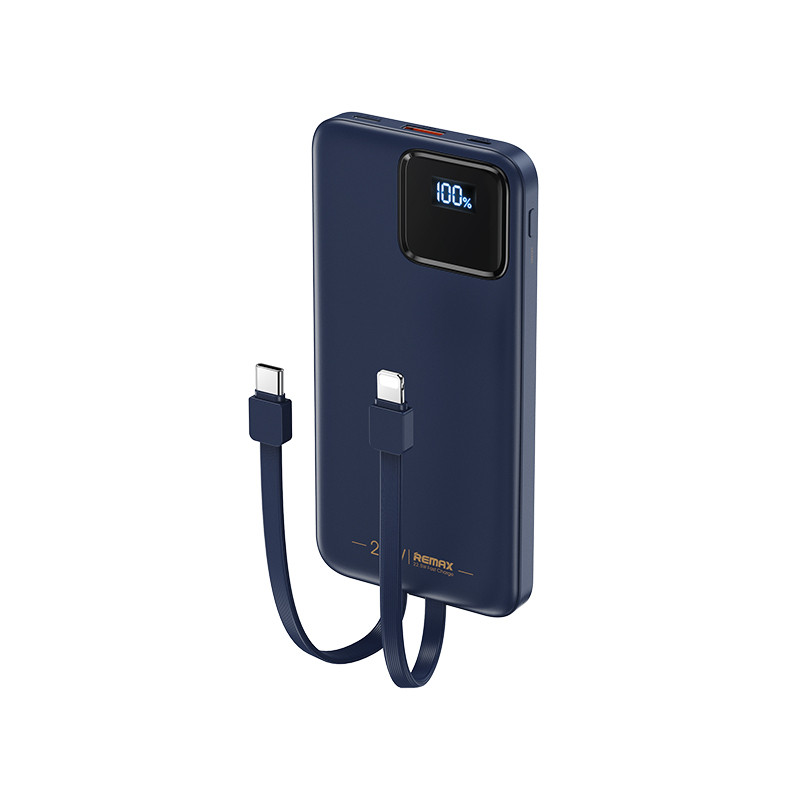 REMAX RPP-500 greito įkrovimo išorinė baterija  - Powerbank su 2 integruotais kabeliais 10000mAh: Spalva - Tamsiai mėlyna