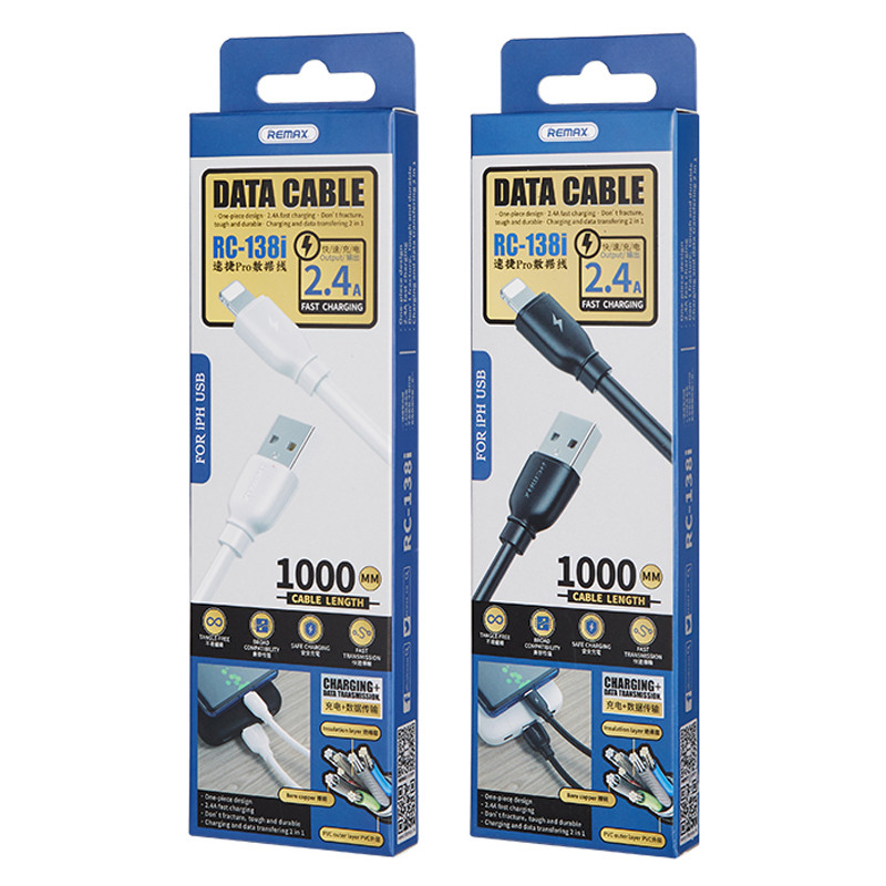 REMAX Suji Pro 2.4A duomenų kabelis RC-138i 1m (USB – iPhone): Spalva - Juoda