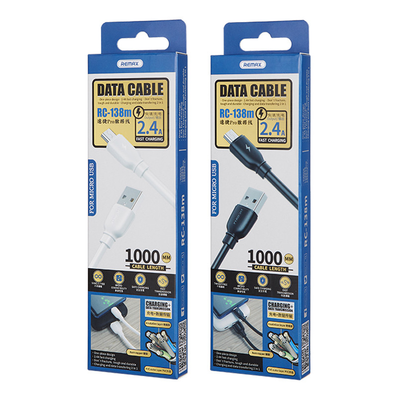 REMAX Suji Pro 2.4A duomenų kabelis RC-138m 1m (USB – Micro): Spalva - Balta