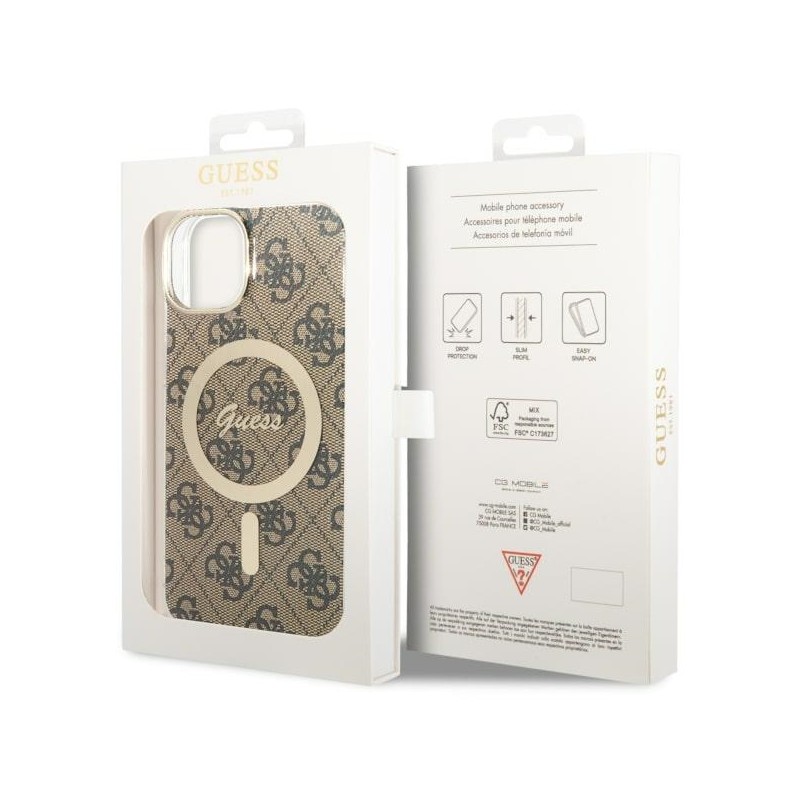 Guess dėklas for iPhone 14 6,1 GUHMP14SH4STW brown harddėklas Magsafe IML 4G