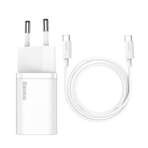"Baseus Super Si" greitasis įkroviklis 1C 25W su USB-C kabeliu, skirtu USB-C 1 m (baltas)