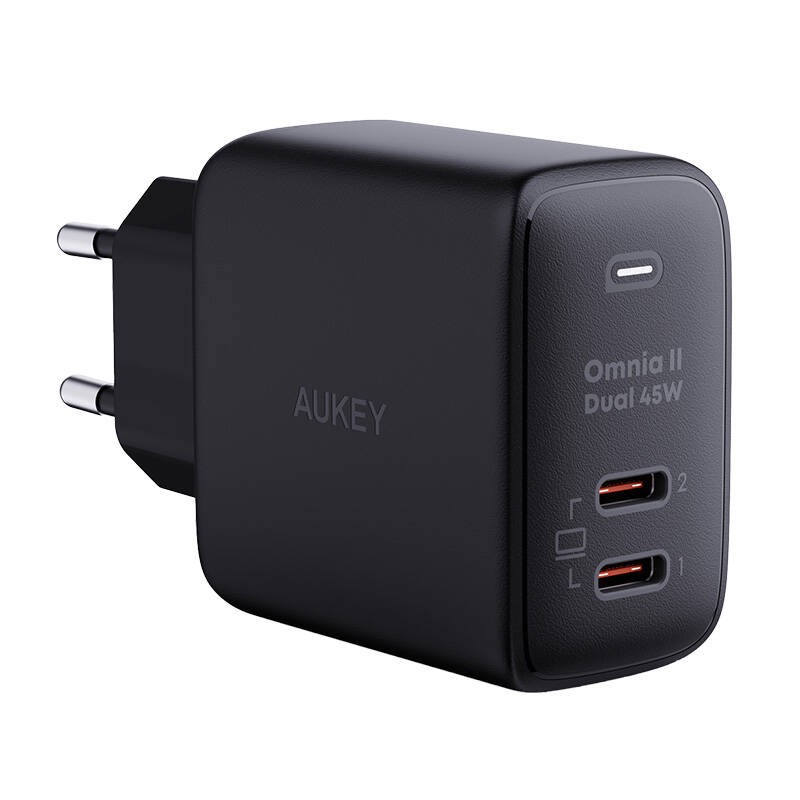 Sieninis įkroviklis "Aukey PA-B4T", 2xUSB-C, 45W (juodas)