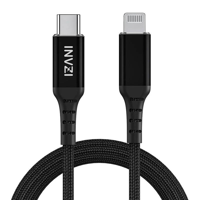 INVZI USB-C ir "Lightning" kabelis, MFi, 2 m (juodas)