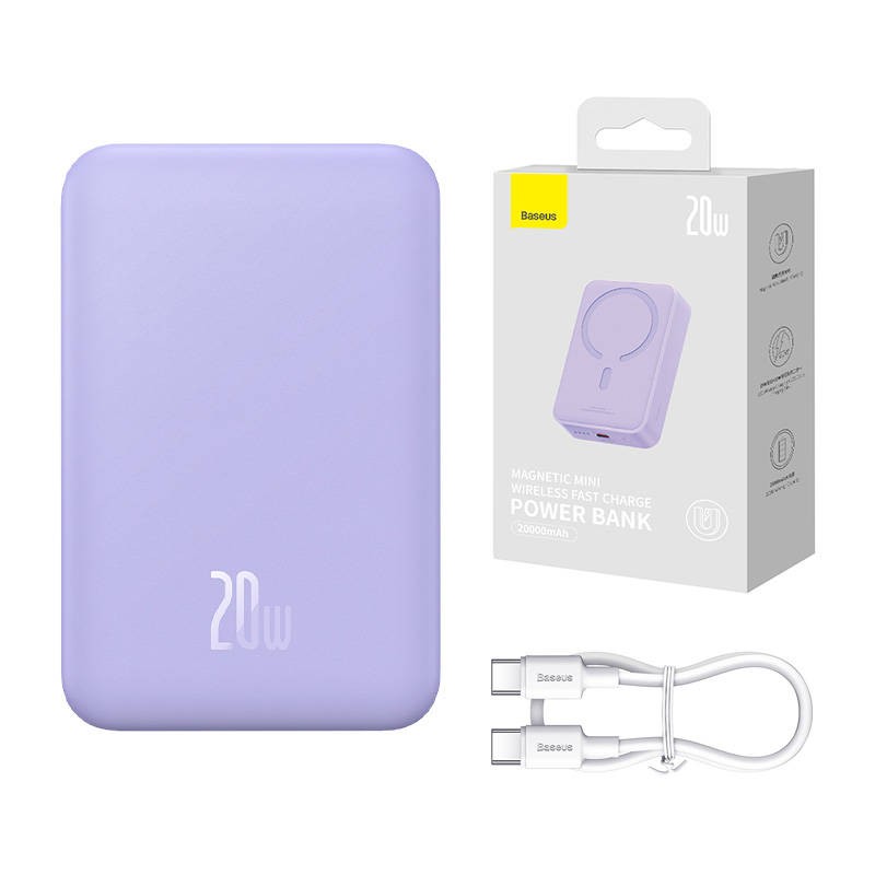 Maitinimo baterija Baseus Magnetic Mini 20000mAh 20W MagSafe (violetinė)