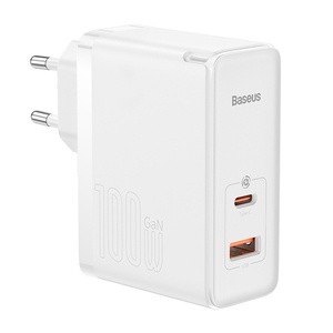 "Baseus GaN5 Pro" USB-C + USB sieninis įkroviklis, 100 W + 1 m kabelis (baltas)