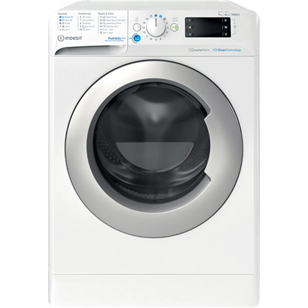 INDESIT | Washing machine with Dryer | BDE 76435 WSV EE | Energy efficiency class B/D | Front loading | Washing capacity 7 kg | 1351 RPM | Depth 54 cm | Width 60 cm | LCD | Drying system | Drying capacity 6 kg | Steam function | White|BDE 76435 WSV EE