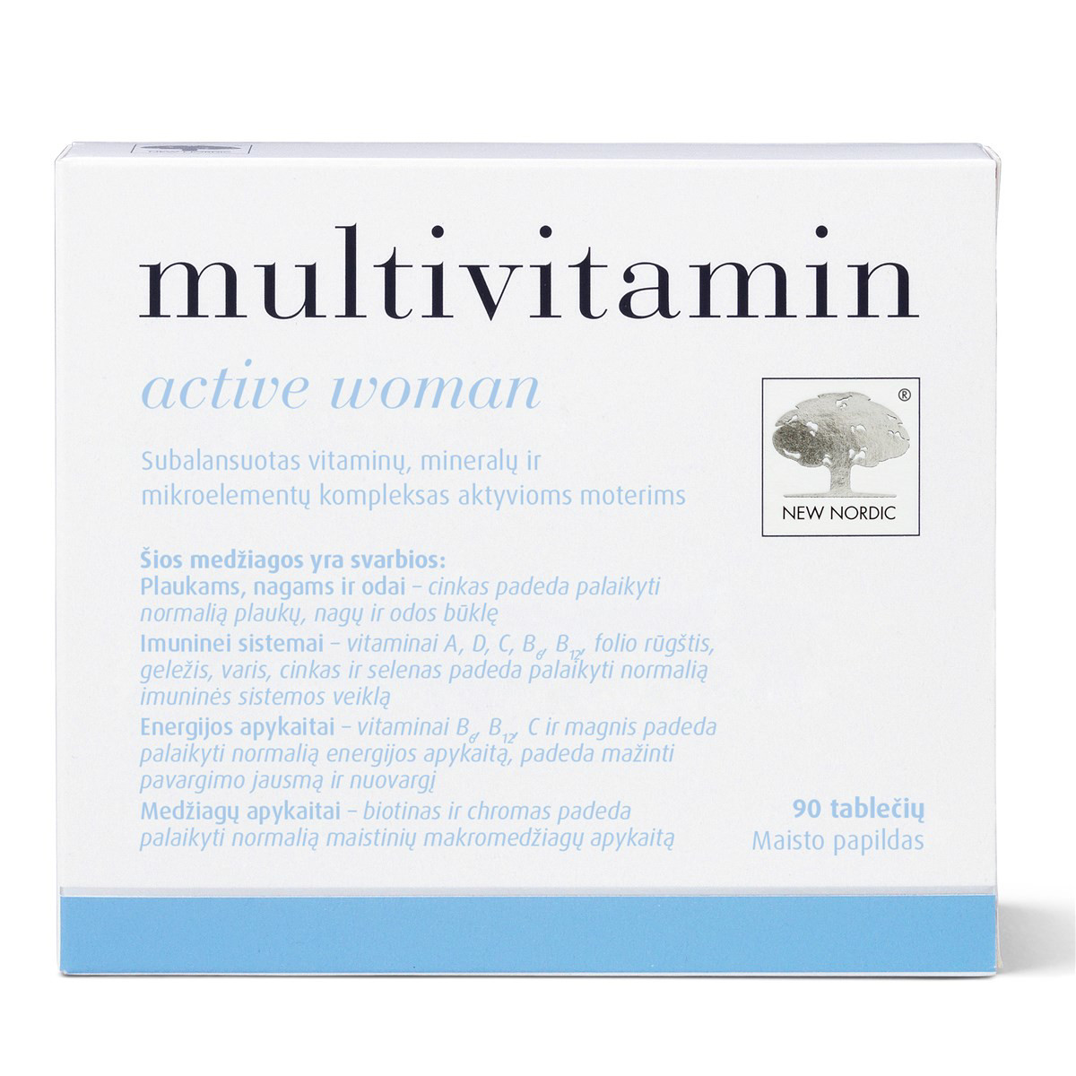 NEW NORDIC MULTIVITAMIN ACTIVE WOMAN, multivitaminai moterims, 90 tablečių