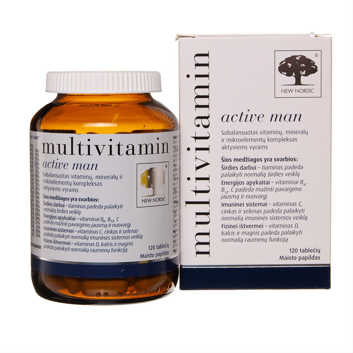 NEW NORDIC MULTIVITAMIN ACTIVE MAN, multivitaminai vyrams, 120 tablečių