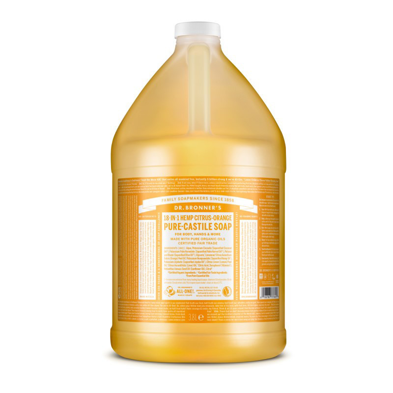 DR. BRONNER’S CITRUS-ORANGE, ekologiškas skystas muilas su citrusinių vaisių eteriniais aliejais, 3,8 l