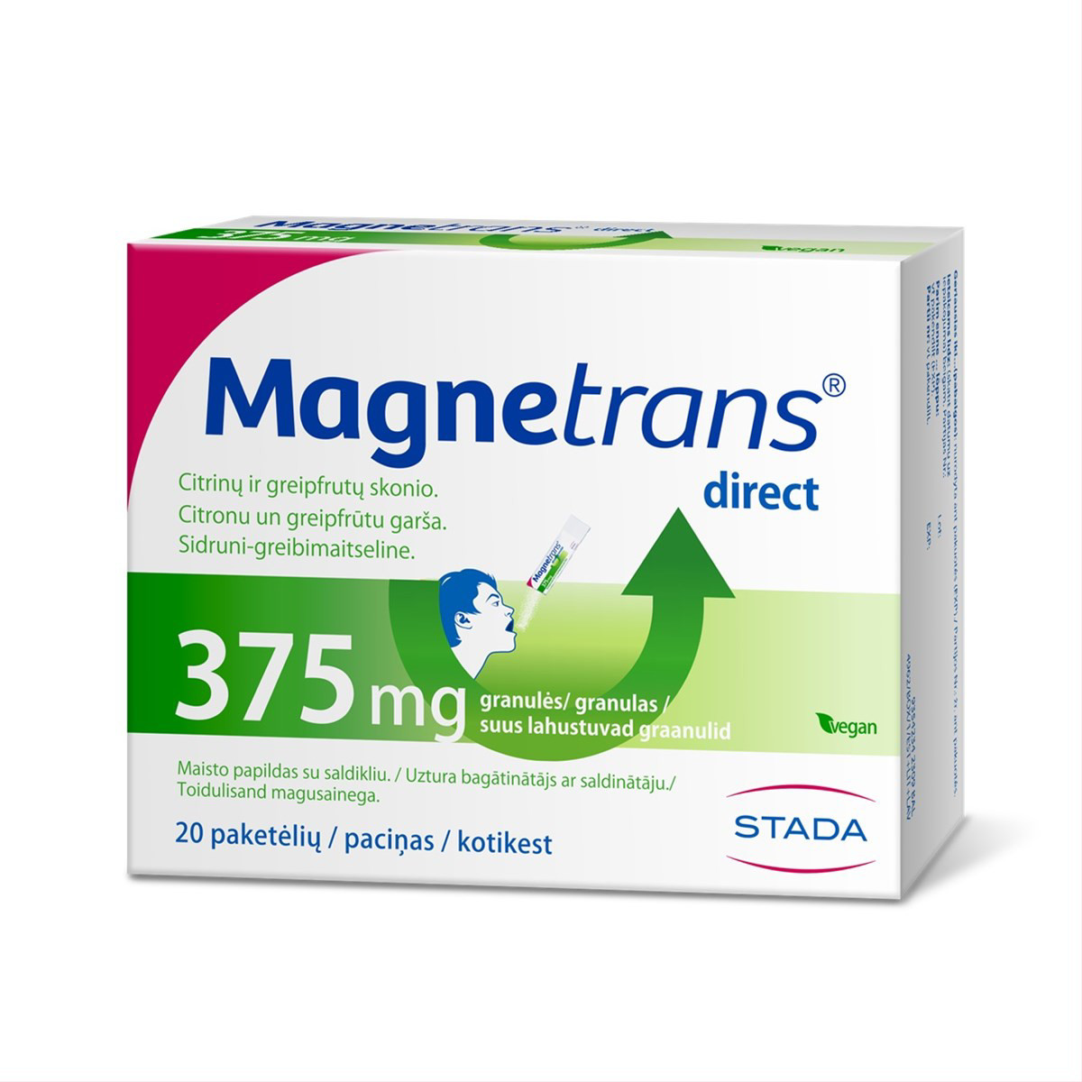 STADA MAGNETRANS DIRECT, 375 mg, granulės tirpios burnoje, 20 paketėlių