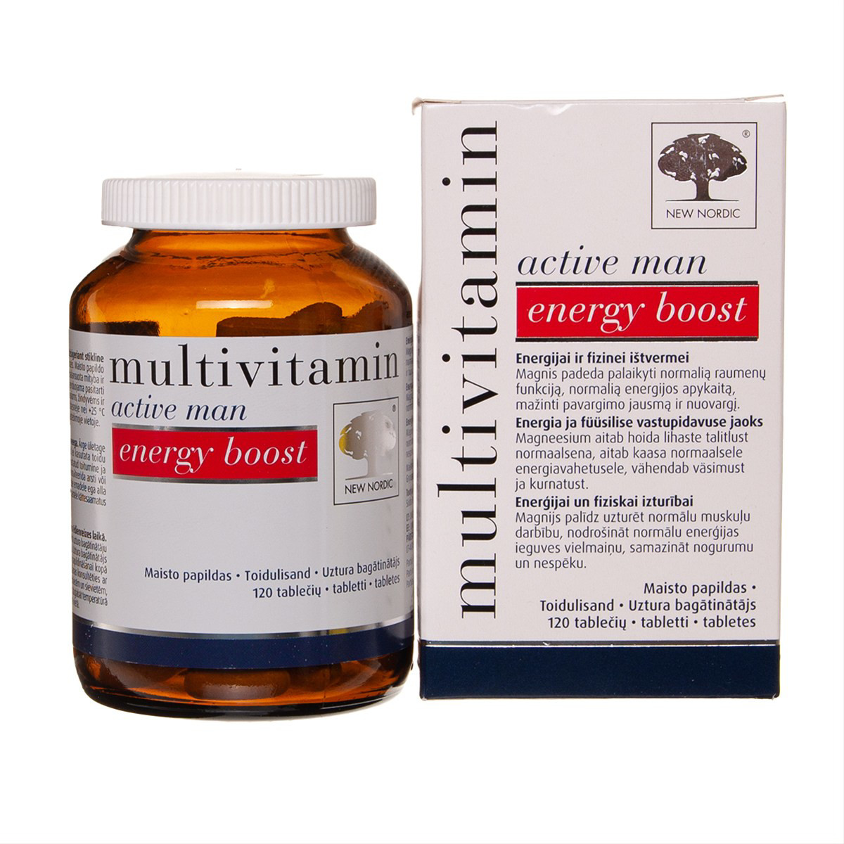 NEW NORDIC MULTIVITAMIN ACTIVE MAN ENERGY BOOST, 120 tablečių