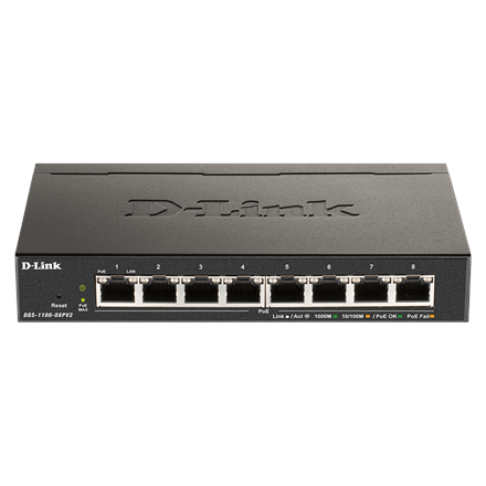 D-Link | 8-Port Gigabit PoE Smart Managed Switch | DGS-1100-08PV2 | Web managed | Desktop | Power supply type External|DGS-1100-08PV2/E