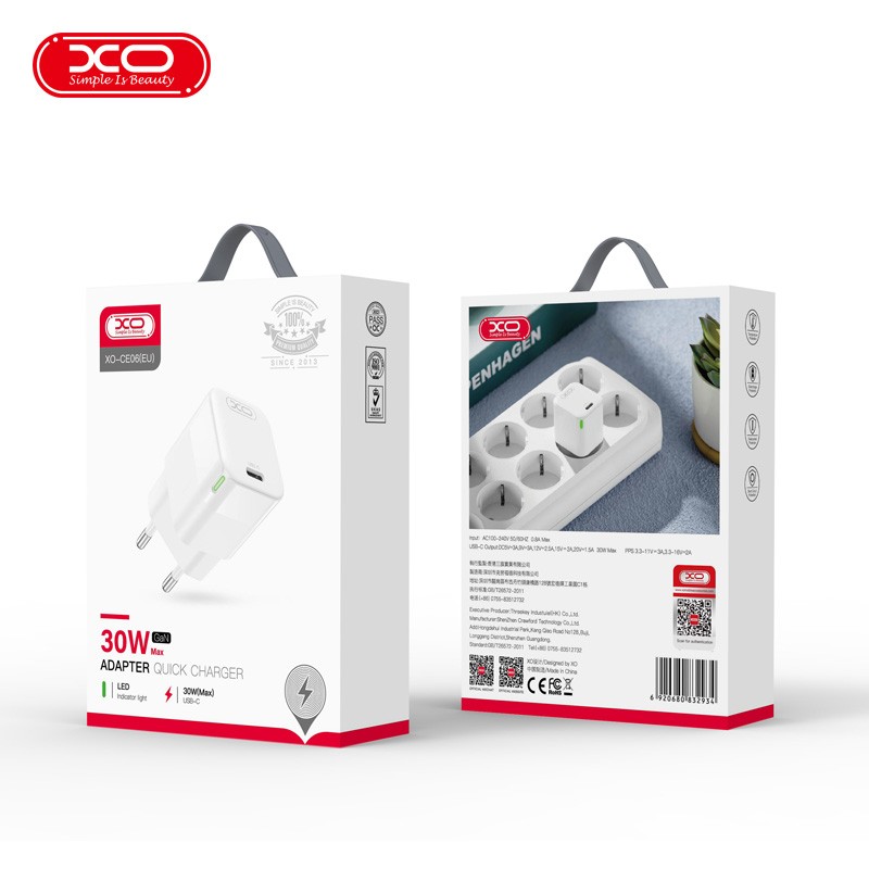 XO wall įkroviklis CE06 PD 30W 1x USB-C white