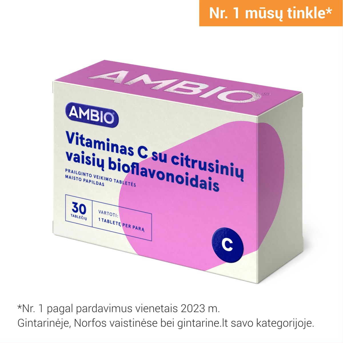 AMBIO VITAMINAS C 500 mg PRAILGINTO POVEIKIO SU CITRUSINIŲ VAISIŲ BIOFLAVONOIDAIS, 30 tablečių