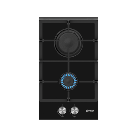Simfer | Hob | H3.201.TGRSP | Gas on glass | Number of burners/cooking zones 2 | Rotary knobs | Black|H3.201.TGRSP