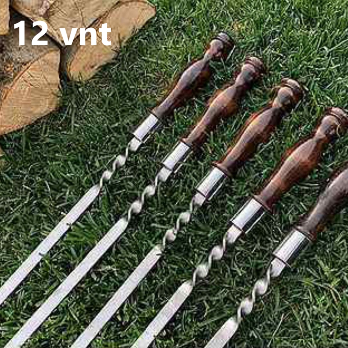 Iešmų šašlykams su medine rankena 55cm komplektas (12vnt)