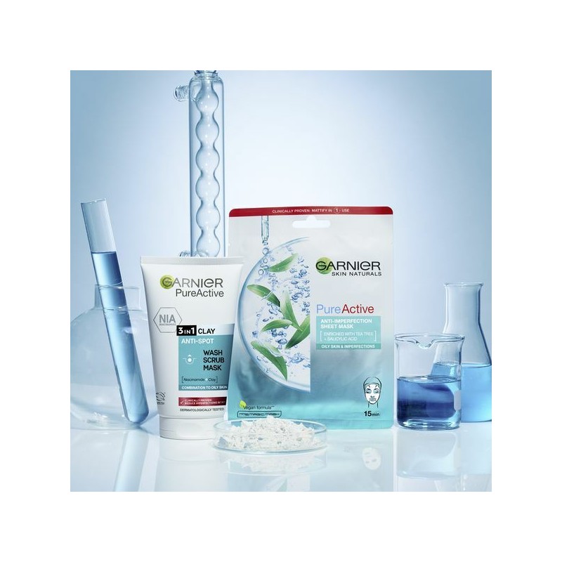 Garnier Valomasis gelis, šveitiklis ir kaukė nuo netobulumų Pure 3in1 150 ml