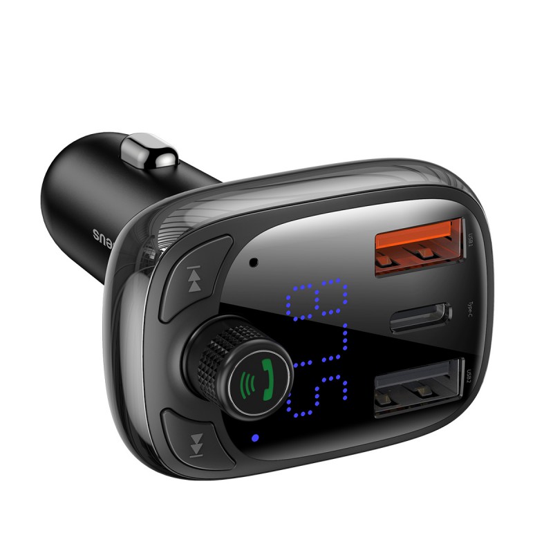"Baseus" siųstuvas FM T formos S-13 "Bluetooth" MP3 automobilinis įkroviklis juodas