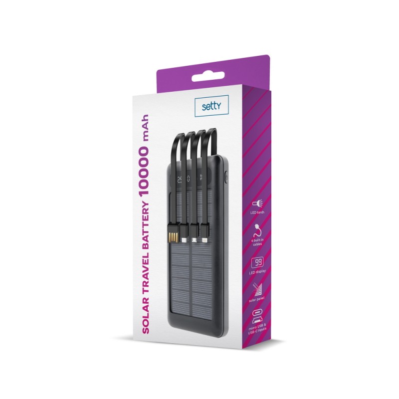 "Setty" saulės energijos bankas SLR-100 10000 mAh, juodas