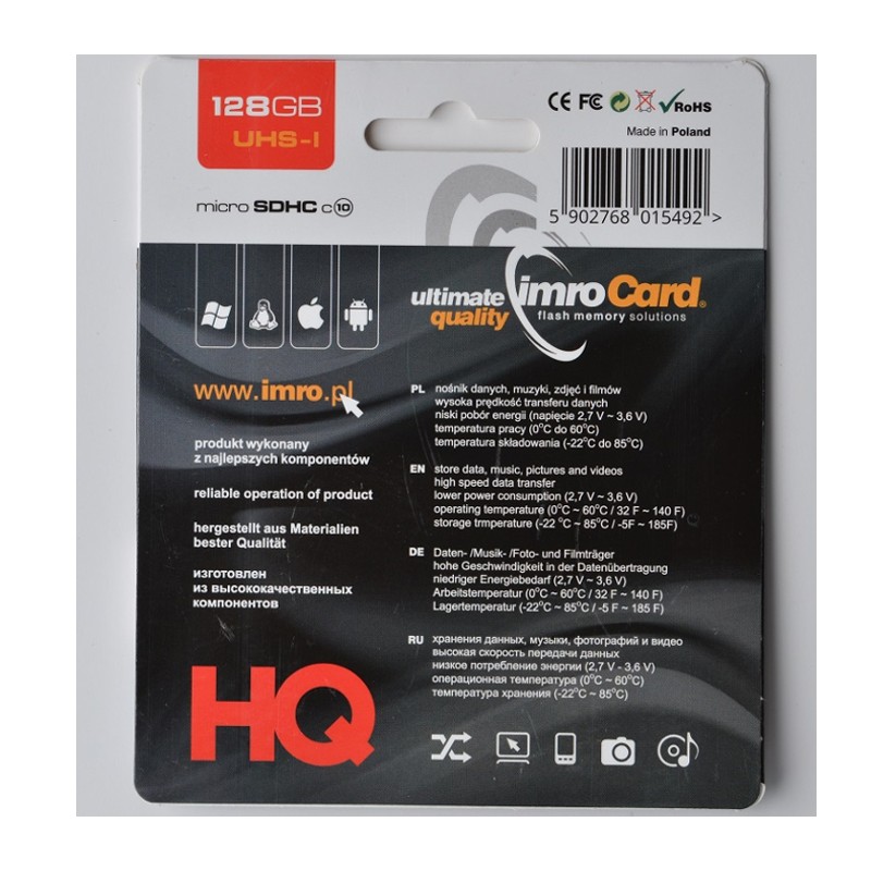 "Imro" atminties kortelė 128GB microSDHC kl. 10 UHS-I + adapteris