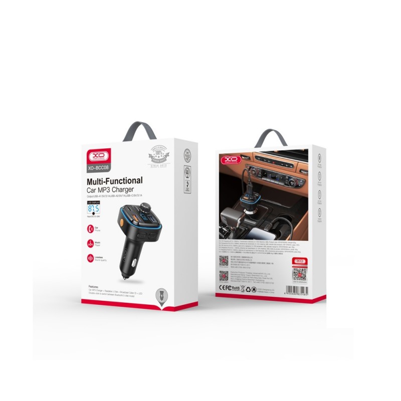 XO transmiter FM BCC08 Bluetooth MP3 automobilinis įkroviklis 3,1A, juodas