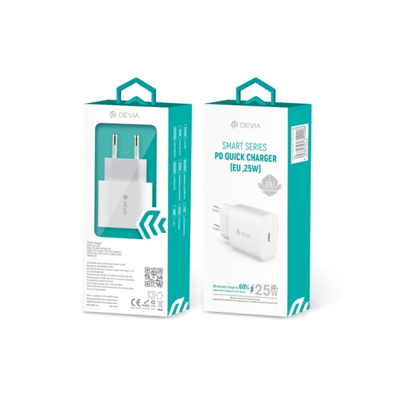 "Devia" sieninis įkroviklis Smart PD 25W 1x USB-C baltas