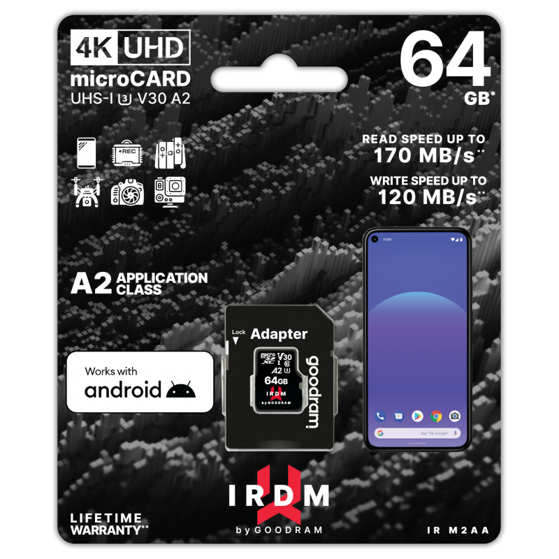 "GoodRam" atminties kortelė IRDM 64GB microSD UHS-I U3 V30 su adapteriu