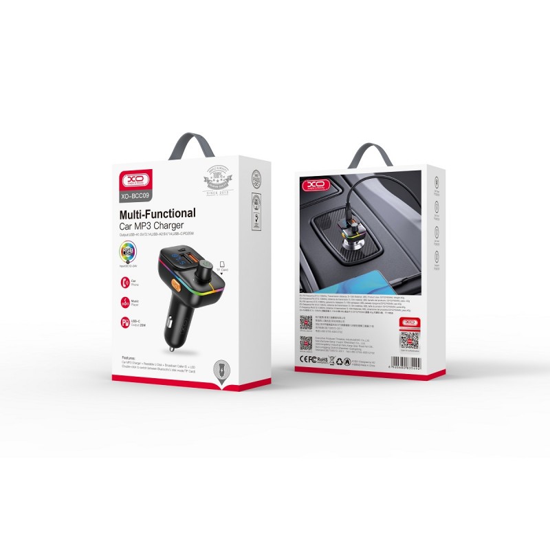 XO siųstuvas FM BCC09 "Bluetooth" MP3 automobilinis įkroviklis 25W juodas