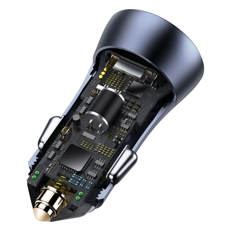 Baseus automobilinis įkroviklis Golden Contactor Pro PD 40W 1x USB 1x USB-C tamsiai pilkas