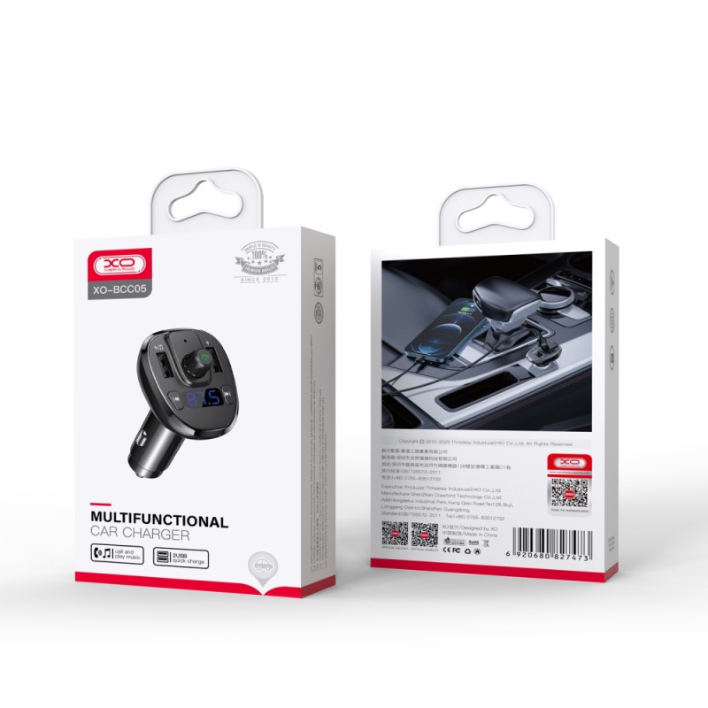 XO siųstuvas FM BCC05 "Bluetooth" MP3 automobilinis įkroviklis 18W juodas