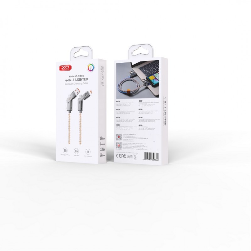 XO cabel NB276 4w1 USB-C - Lightning + USB - USB-C 60W 1,0 m pilka