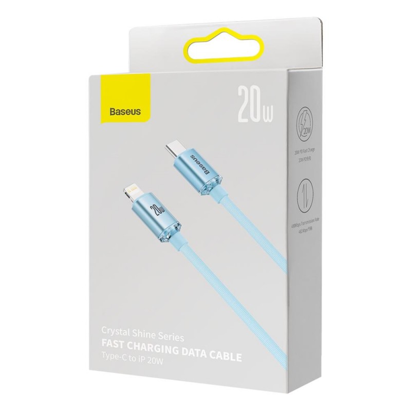 "Baseus" kabelis "Crystal Shine" USB-C - "Lightning" 2,0 m 20W dangiškai mėlynas